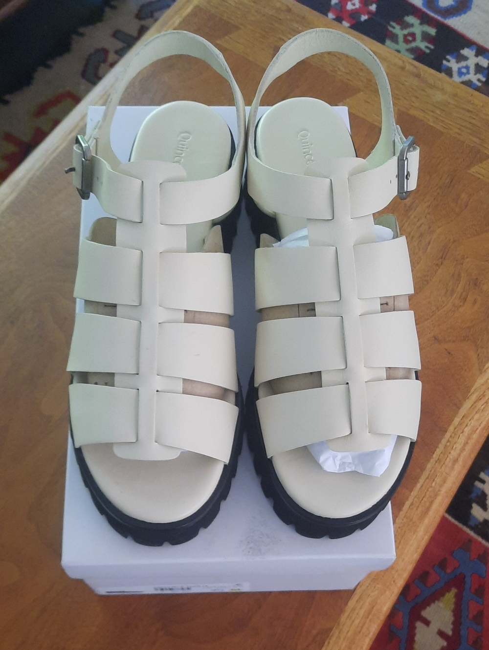 QUINCE leather lug sole fisherman’s sandal NWOB Bone size 9